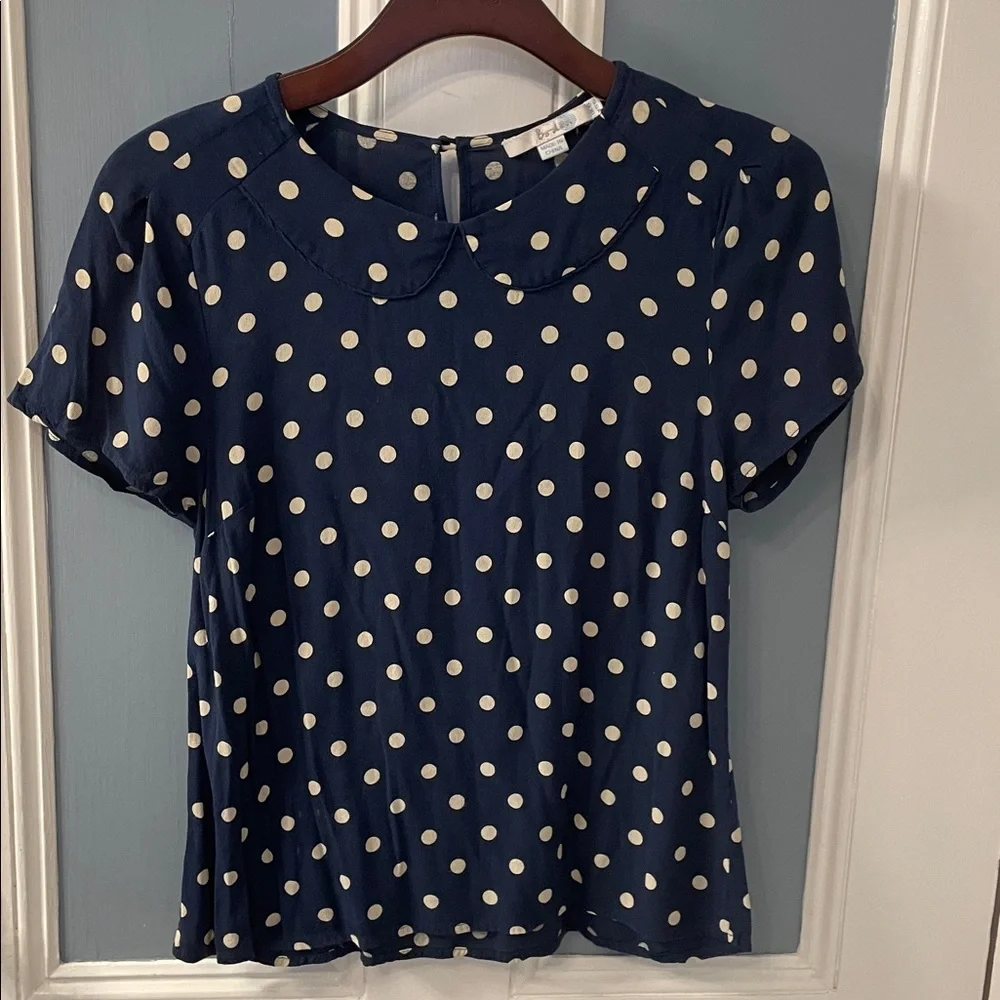 Boden Navy Montpellier Peter Pan Collar Polka Dot Blouse - Picture 2 of 7